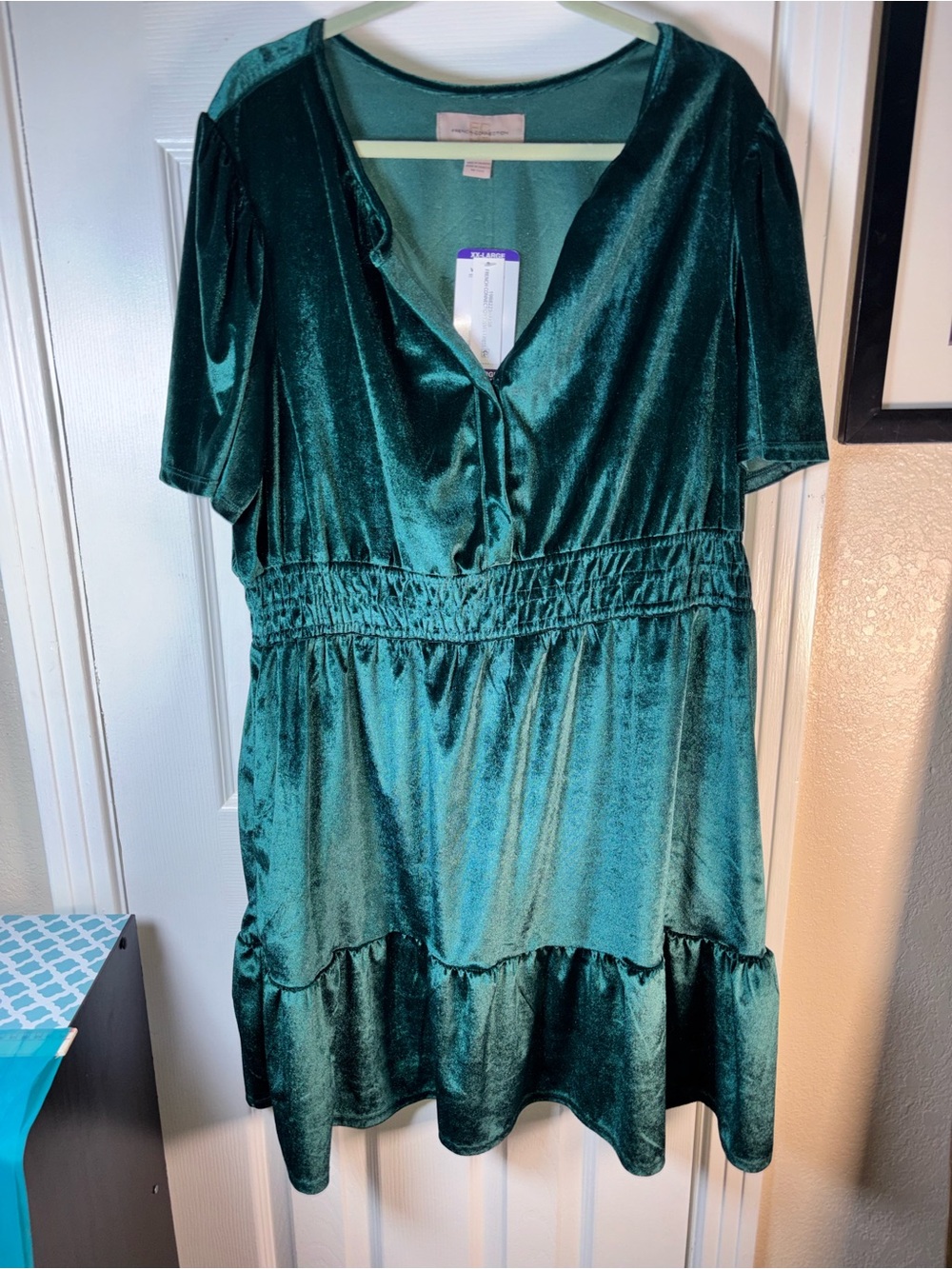 French Connection Teal Velvet V-Neck Mini Dress NWT XXL